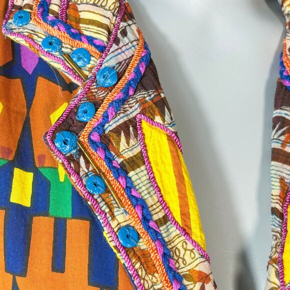 VTG 100% Cotton Geometric Artsy Boho Midi Dress Women's Large Beaded Resortwear - Picture 8 of 12